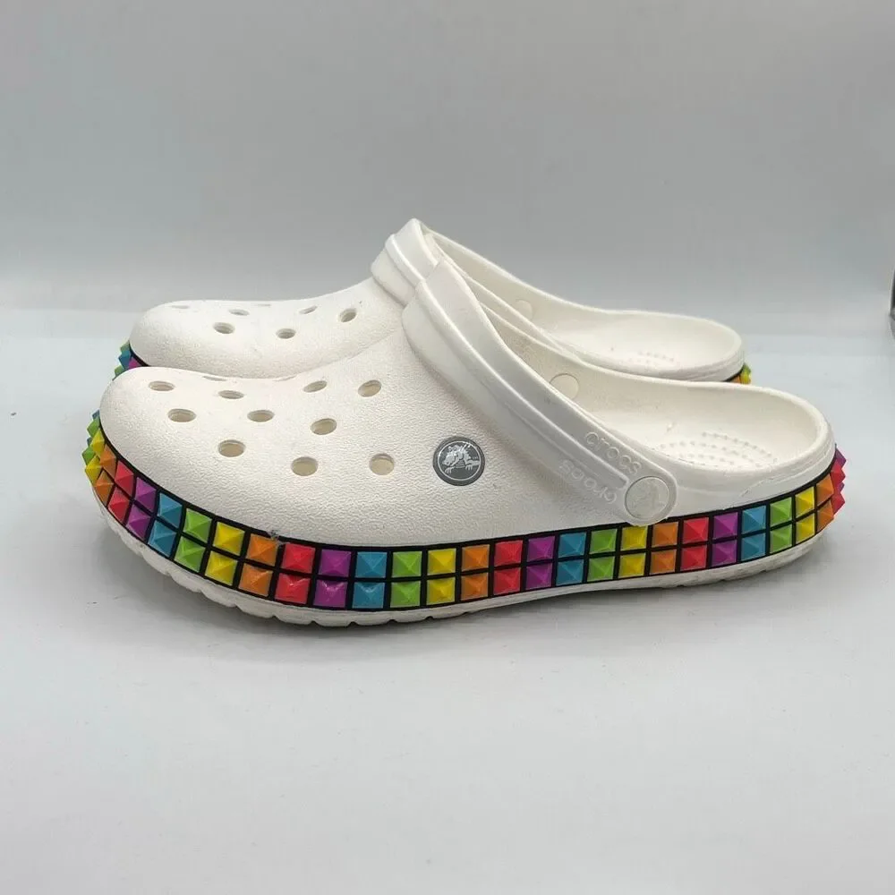 Crocs Crocband 3D Shapes Clog White Rainbow Style 207290 Unisex Men's 7 W 9 - Picture 3 of 9